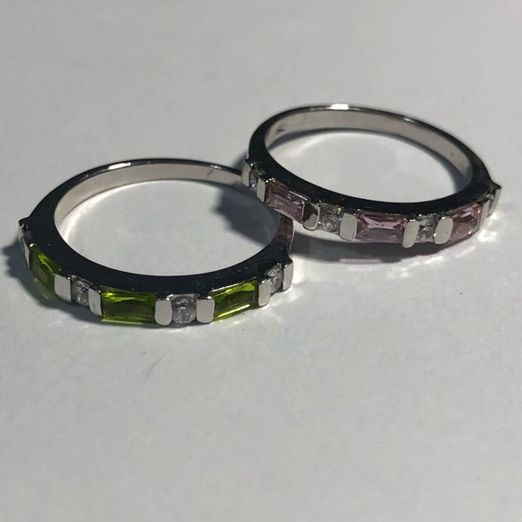 2 Sterling silver rings green and pink stones - Picture 1 of 5